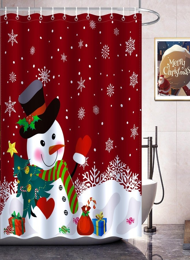 BOARDFEB Christmas Shower Curtain, Red Winter Xmas Tree Snowman Merry Christmas Shower Curtains for Bathroom Decor Washable Durable Fabric Holiday New Year Shower Curtain with Hooks 72x72 Inch - Image 1