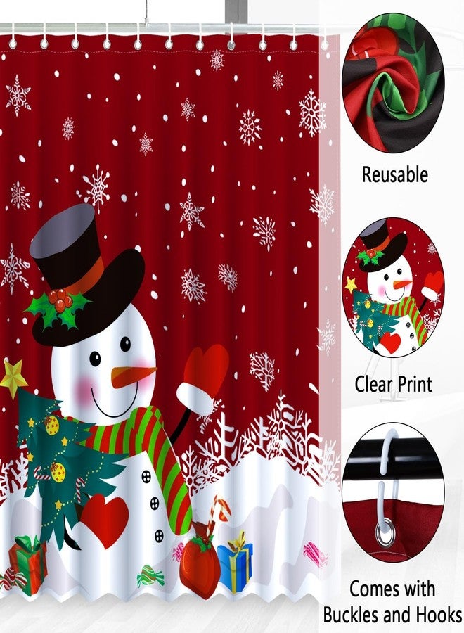 BOARDFEB Christmas Shower Curtain, Red Winter Xmas Tree Snowman Merry Christmas Shower Curtains for Bathroom Decor Washable Durable Fabric Holiday New Year Shower Curtain with Hooks 72x72 Inch - Image 5