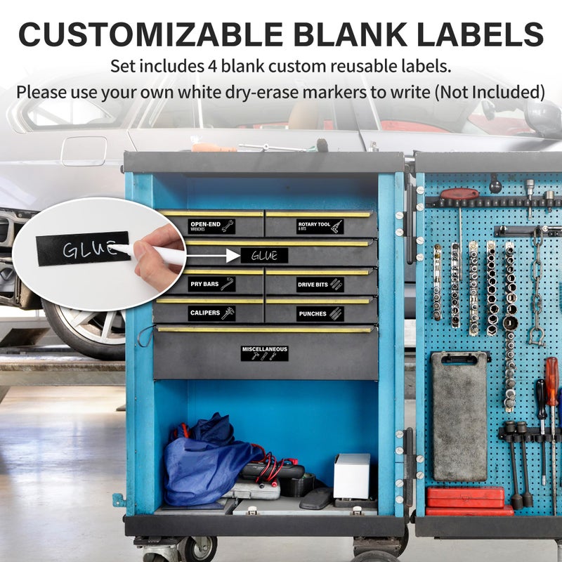 EliteSign 100 PCS Magnetic Tool Drawer Labels, Tool Chest Organizer with 4 Blank Tags, Strong Magnets with Icons for Steel Tool Chest Drawer Organization, 3" x 1" - Image 4