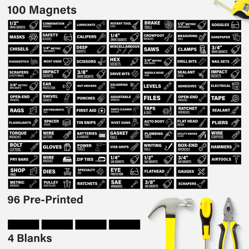 EliteSign 100 PCS Magnetic Tool Drawer Labels, Tool Chest Organizer with 4 Blank Tags, Strong Magnets with Icons for Steel Tool Chest Drawer Organization, 3" x 1" - Image 3
