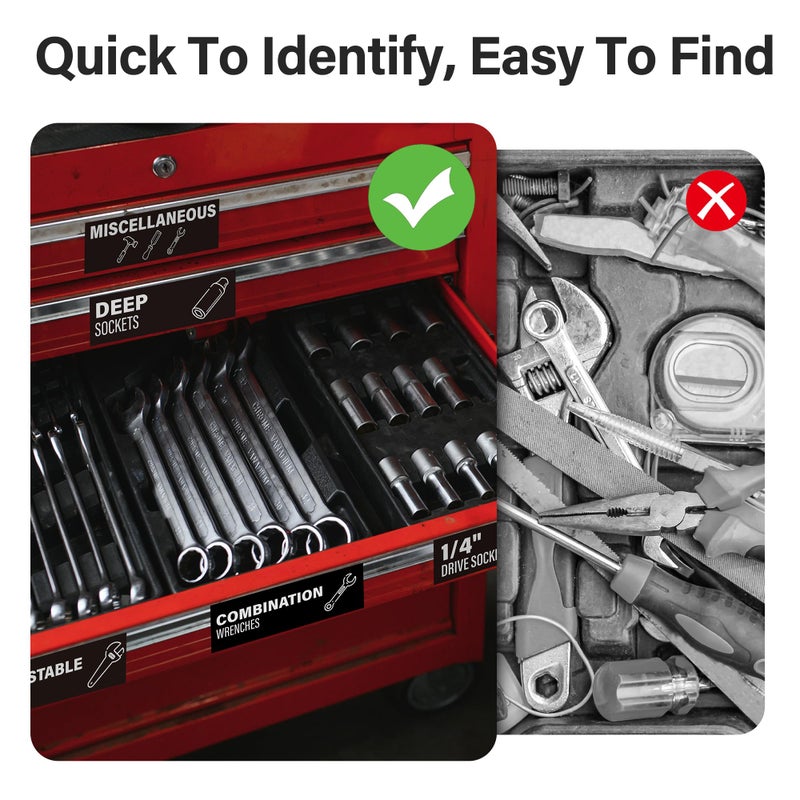 EliteSign 100 PCS Magnetic Tool Drawer Labels, Tool Chest Organizer with 4 Blank Tags, Strong Magnets with Icons for Steel Tool Chest Drawer Organization, 3" x 1" - Image 5