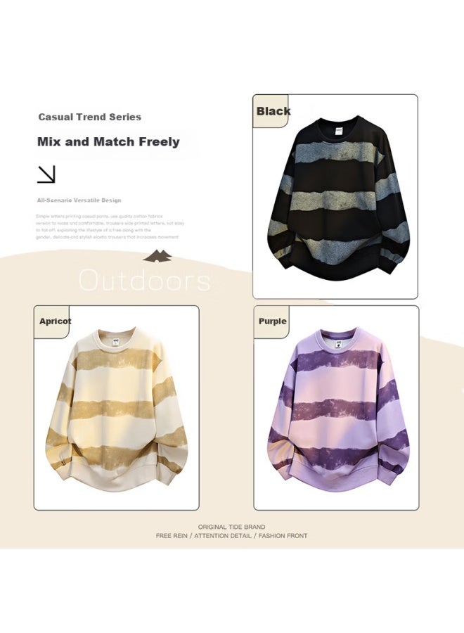 Dingfengbaoluo Striped Colorblock Sweatshirt Men Spring Korean Style Loose Casual Long Sleeve Pullover Base Shirt Xyf81 Black 4XL - Image 2