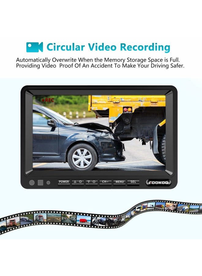 Fookoo Ⅱ HD 1080P Backup Camera System Kit,7'' DVR Dual Split Screen Monitor, IP69 Waterproof Rear View Camera for Truck/Semi-Trailer/Box Truck/RV, Sharp CCD Chip,100% Not Wash Up (FHD2-Wired) - Image 4