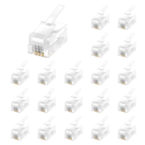 Uvital 100 Pack RJ9 4P4C 4P2C Plug, Standard Telephone Handset Modular Plugs Male Connectors Transparent Color Jack Crimp End Crimper - Image 1