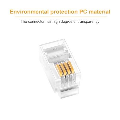Uvital 100 Pack RJ9 4P4C 4P2C Plug, Standard Telephone Handset Modular Plugs Male Connectors Transparent Color Jack Crimp End Crimper - Image 3
