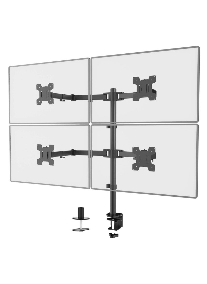 Quad Monitor Stand || 4 Monitor Stand Fits Heavy Duty Computer Screen up to 27 Inch, Fully Adjustable Desk Mount with VESA Compatibility, Holds up to 22 lbs per Arm (M004), Black – Ergonomic, Space-Saving Design for Ultimate Productivity