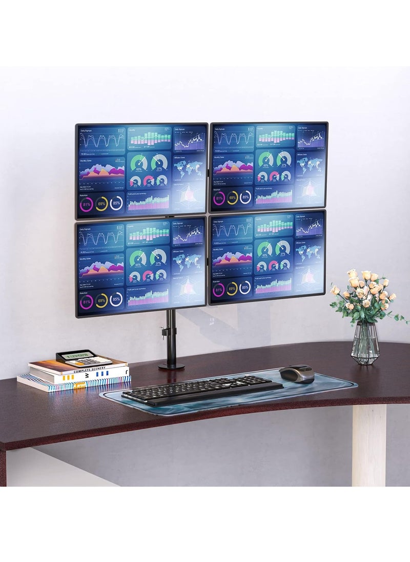 Quad Monitor Stand || 4 Monitor Stand Fits Heavy Duty Computer Screen up to 27 Inch, Fully Adjustable Desk Mount with VESA Compatibility, Holds up to 22 lbs per Arm (M004), Black – Ergonomic, Space-Saving Design for Ultimate Productivity