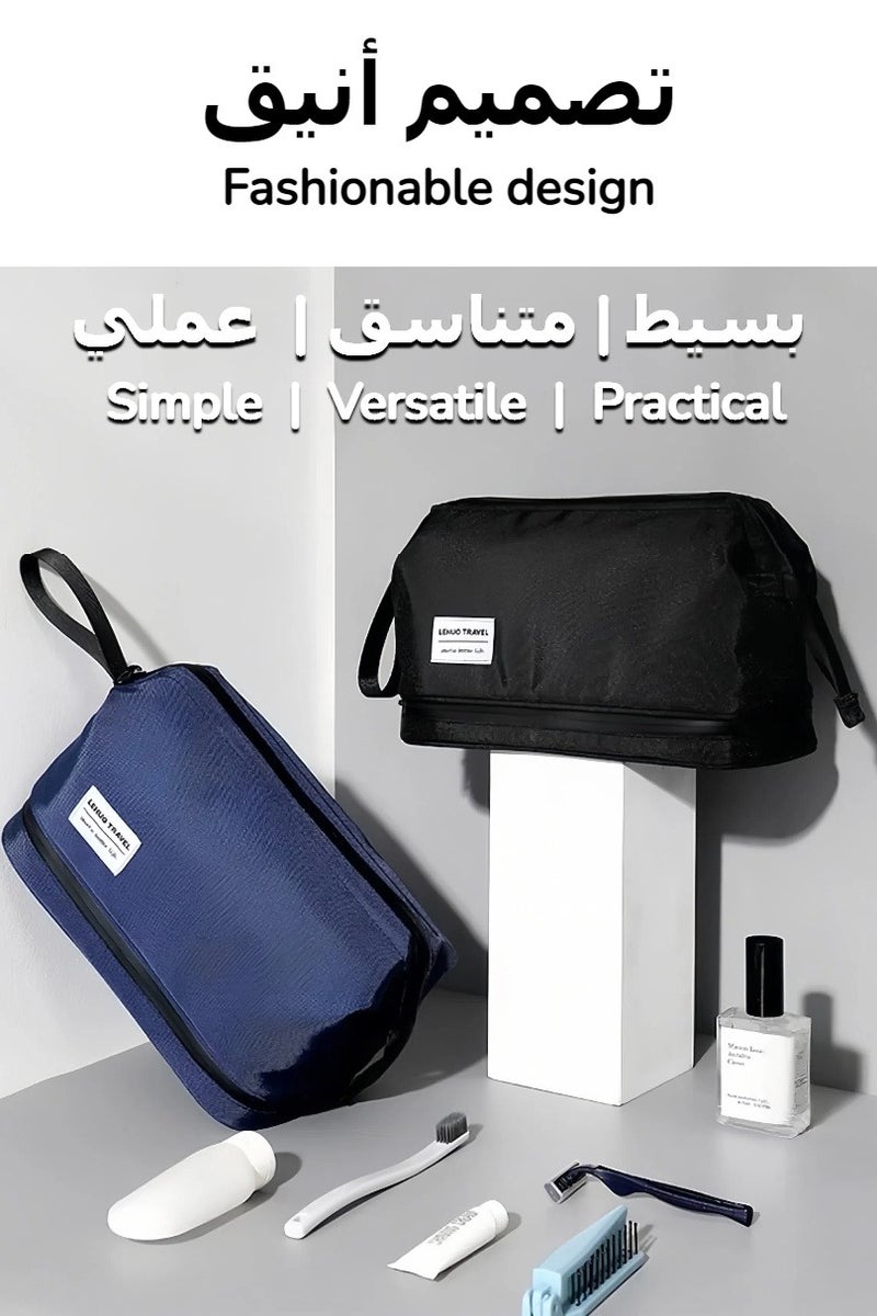 ترافل حقائب حمام للسفر مع حجرتين، حقيبة أدوات الزينة، مجموعة تنظيم السفر، حقيبة غسيل خارجية، حقيبة تخزين محمولة، حقيبة حمام، حقيبة حلاقة مقاومة للماء بسعة كبيرة - Image 2
