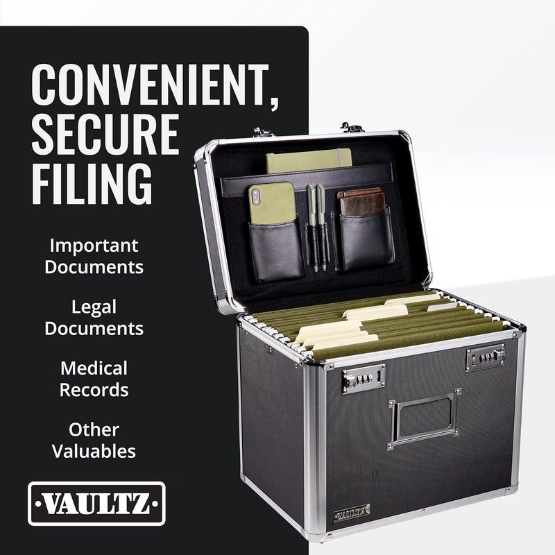 Vaultz Locking File Organizer Box - Large Portable Storage for Documents with Combination Lock, Black - Image 3