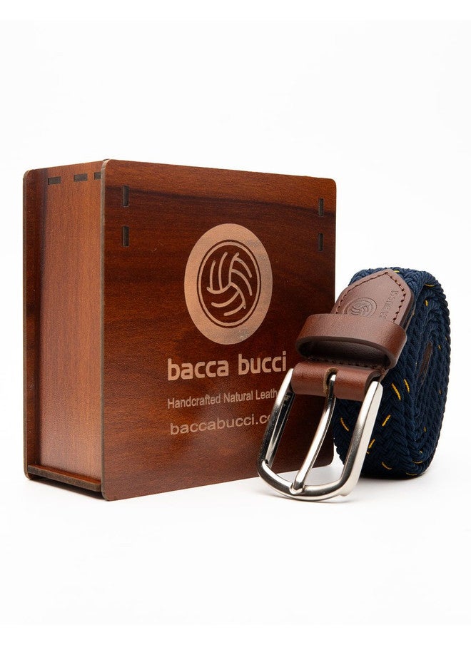 Bacca Bucci Men's Stretchable Blue Braided Canvas Belt with Tang Closure - Image 1