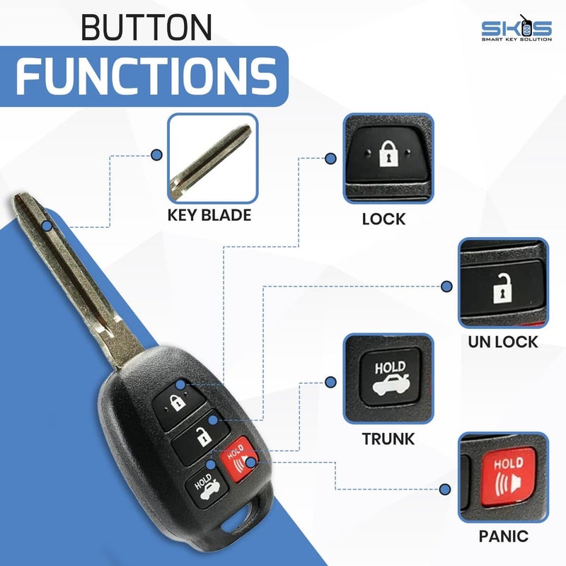 Smart Key Solution Key Fob Shell fits 2012-2017 Toyota Camry / 2014-2017 Toyota Corolla RAV4 Highlander Keyless Entry Remote Case & Pad (HYQ12BDM) HYQ12BEL - Image 5