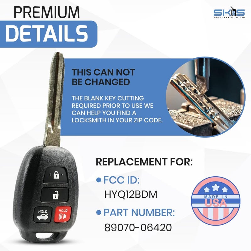 Smart Key Solution Key Fob Shell fits 2012-2017 Toyota Camry / 2014-2017 Toyota Corolla RAV4 Highlander Keyless Entry Remote Case & Pad (HYQ12BDM) HYQ12BEL - Image 3