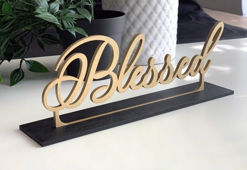 Haoser Freestanding Wooden Table Sign - Blessed Cutout Word Art | Wooden Sign Decor - 1 pc - Image 5
