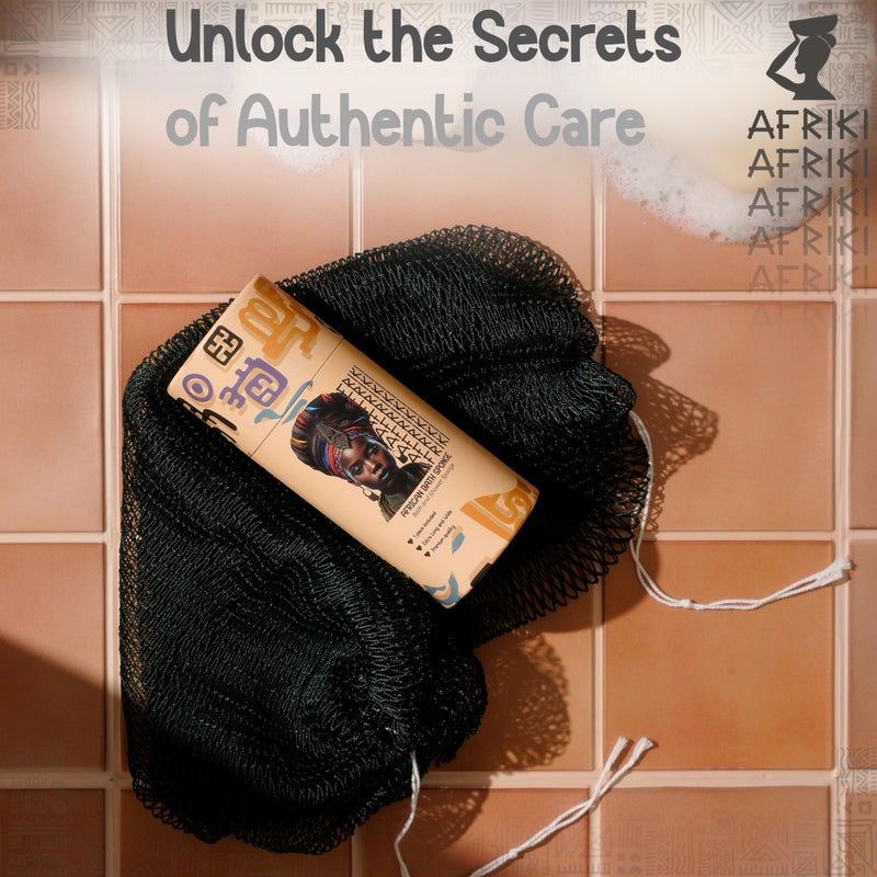 AFRIKI African Net Sponge â€“ Exfoliating Body Scrubber, Black Owned & Rooted in Africa, All Skin Types | 45 in Long (Black) - Image 4