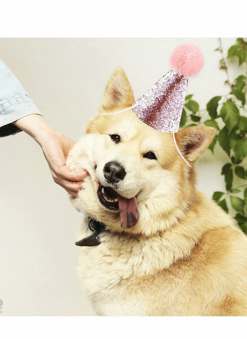 Excefore Cat Birthday Hat and Dog Hat, 2 Pieces  Reusable Pet Headwear, Decorations for Parties - Party Supplies(Gold Pink)  - Image 4