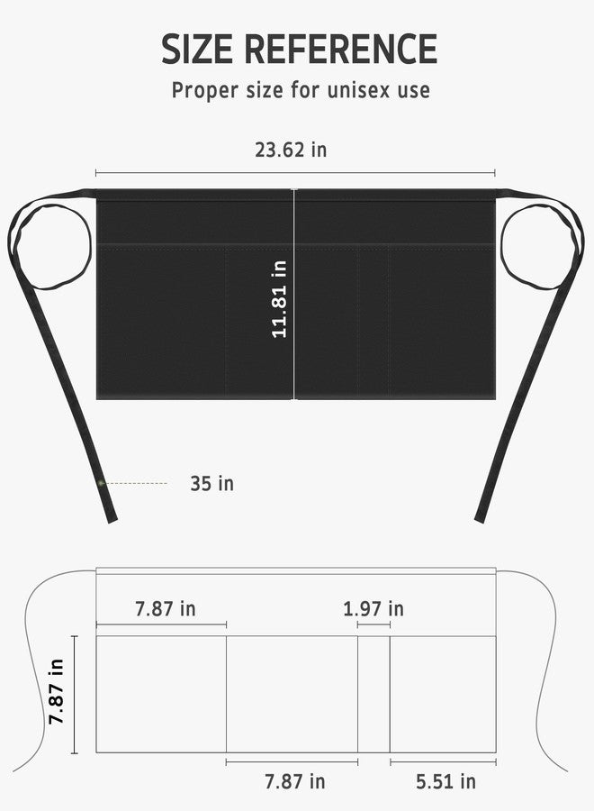 Syntus Server Apron with 4 Pockets, Waitress Waist Apron, Black 1 Pack - Image 2