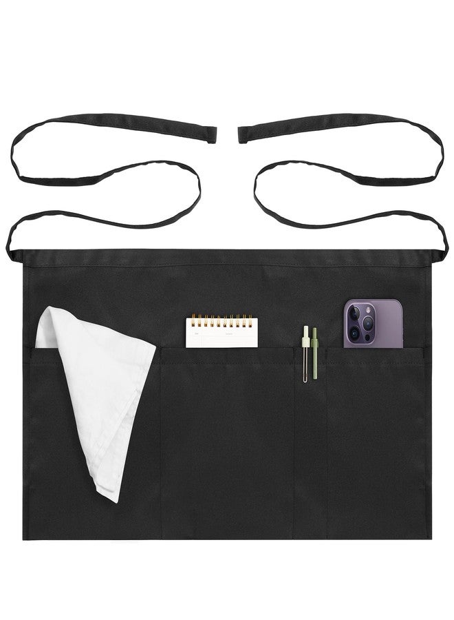 Syntus Server Apron with 4 Pockets, Waitress Waist Apron, Black 1 Pack - Image 1