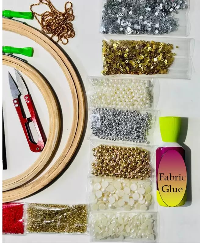 KHUSHA CREATIONS Embroidery Kit for Beginners & Professionals - DIY Hobby Craft / Cross Stitch Hand Embroidery Kit - Complete Starter Kit with Hoop, Beads, Decoration Material & Tools - Image 3