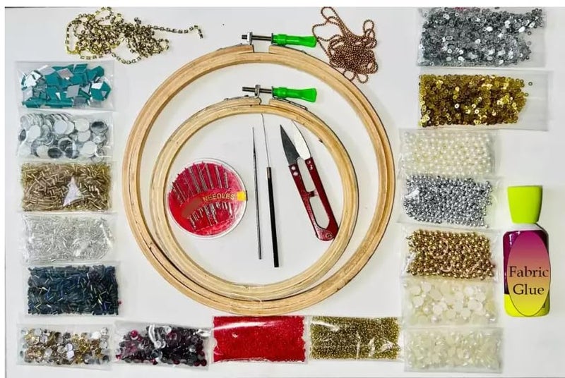 KHUSHA CREATIONS Embroidery Kit for Beginners & Professionals - DIY Hobby Craft / Cross Stitch Hand Embroidery Kit - Complete Starter Kit with Hoop, Beads, Decoration Material & Tools - Image 1