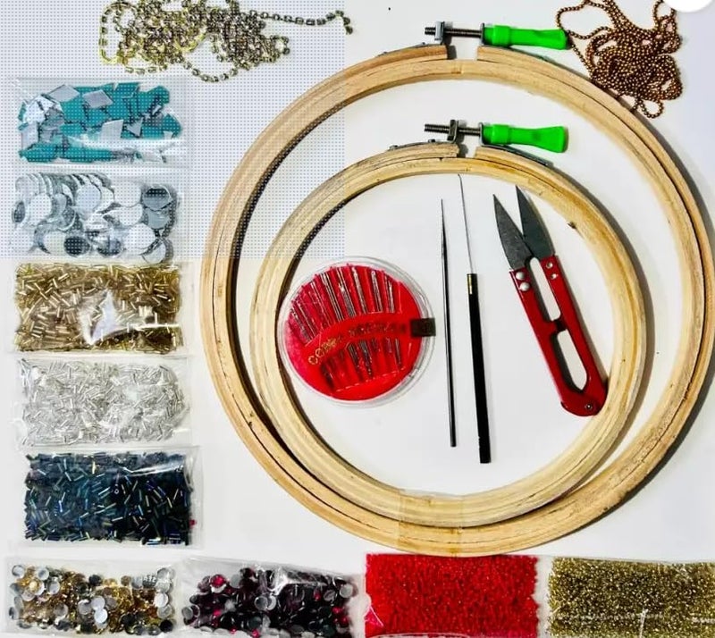KHUSHA CREATIONS Embroidery Kit for Beginners & Professionals - DIY Hobby Craft / Cross Stitch Hand Embroidery Kit - Complete Starter Kit with Hoop, Beads, Decoration Material & Tools - Image 2