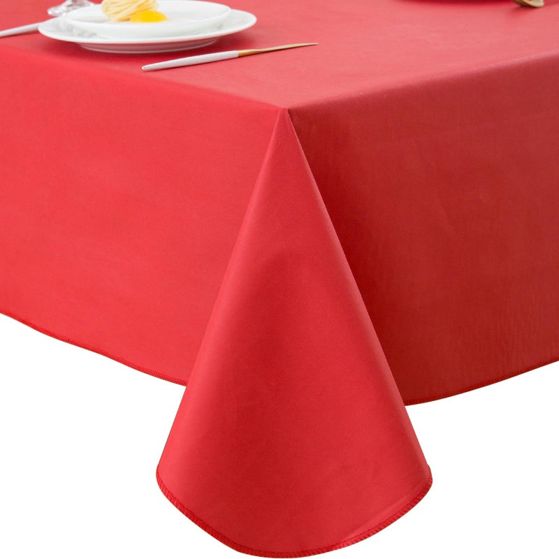 LIBERECOO Vinyl Tablecloth with Flannel Backing Red Waterproof StainResistant EasyClean Table Cover for Holiday Dining Kitchen and Outdoor Use 60 x 84 Rectangle
