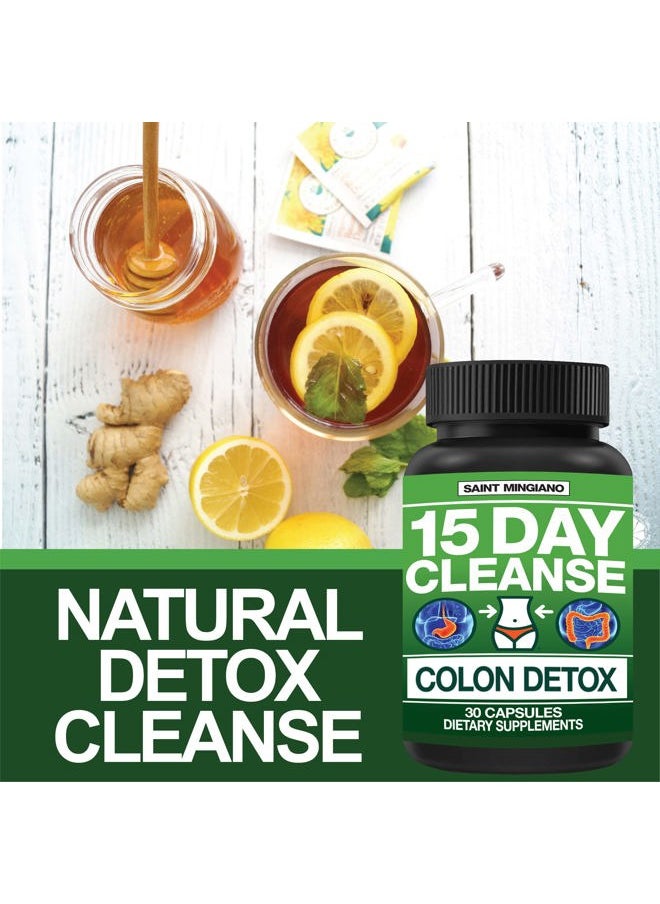 Saint Mingiano - 15 Day Cleanse | Colon Detox with Natural Laxative for Constipation & Bloating. 30 Pills to Detoxify & Boost Energy | Extra-Strength Senna Leaf Supplements | Strong for Some People. - Image 1