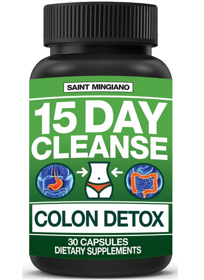 Saint Mingiano - 15 Day Cleanse | Colon Detox with Natural Laxative for Constipation & Bloating. 30 Pills to Detoxify & Boost Energy | Extra-Strength Senna Leaf Supplements | Strong for Some People. - Image 1