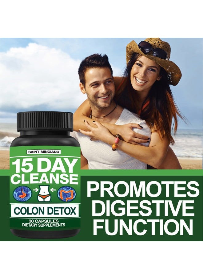 Saint Mingiano - 15 Day Cleanse | Colon Detox with Natural Laxative for Constipation & Bloating. 30 Pills to Detoxify & Boost Energy | Extra-Strength Senna Leaf Supplements | Strong for Some People. - Image 1