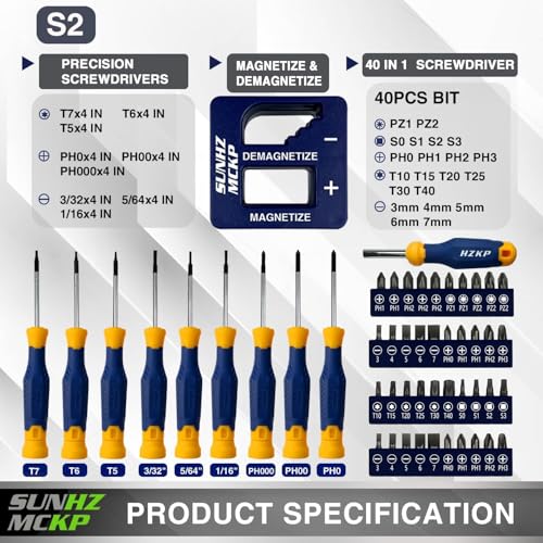 SUNHZ MCKP مجموعة مفكات SUNHZMCKP المغناطيسية 66 قطعة، فولاذ أداة S2، تشمل مفكات دقيقة مسطحة/فيليبس/توركس، قطع مفكات قابلة للتبديل مع صندوق أدوات متين - Image 2