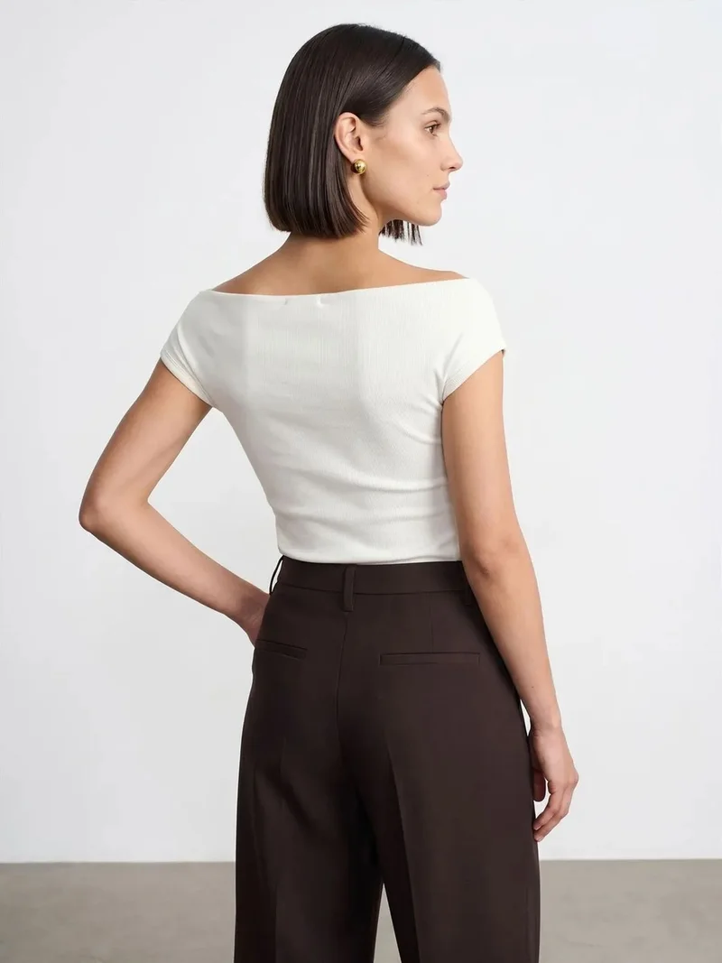 Dilvin DILVIN Off-Shoulder Slim Fit Jersey Blouse