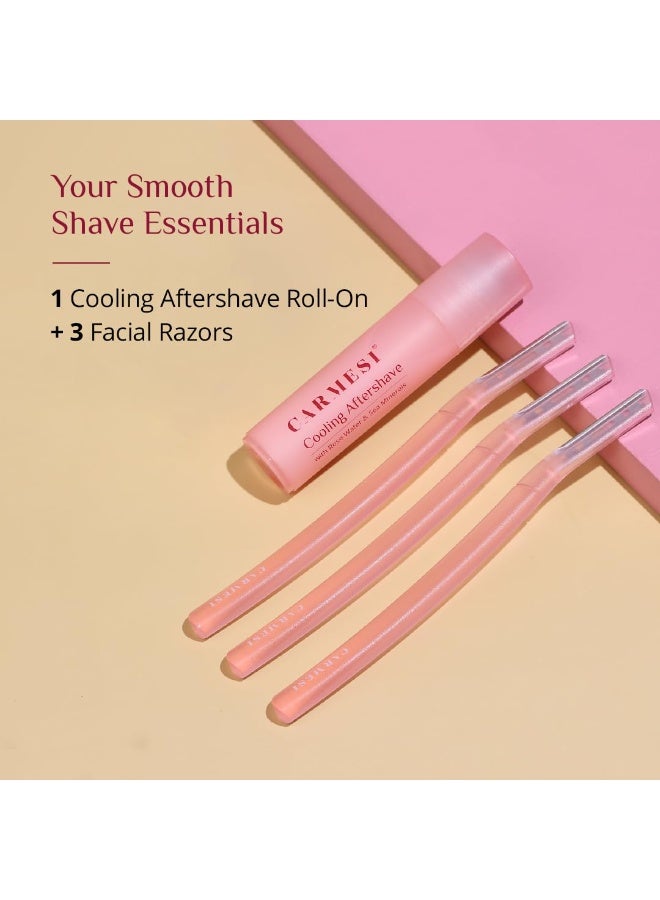 Carmesi Smooth Shave Essentials for Women - 3 Face Razors & 1 Cooling Aftershave Roll On | Instant & Painless Hair Removal | Cooling Effect | No Razor Burns or Cuts | Smooth & Glowing Skin - Image 2