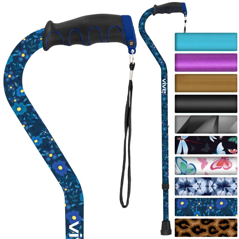 Vive Walking Cane for Women, Men, Elderly - Patented Offset Grip - Lightweight Adjustable Walking Aid with a Non-Slip Tip - Sturdy Balancing Mobility Aid for Seniors - Image 1