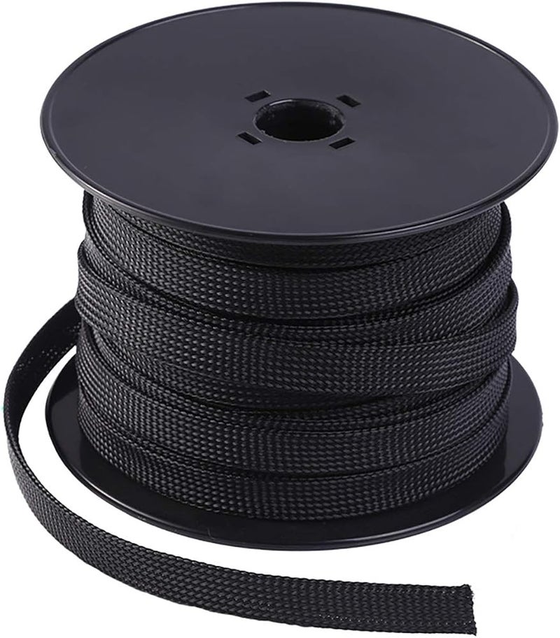 Keco 100ft – 1/2 inch PET Expandable Braided Cable Sleeve – Wire Sleeving for Audio Video and Other Home Device Cable Automotive Wire - Black - Image 1