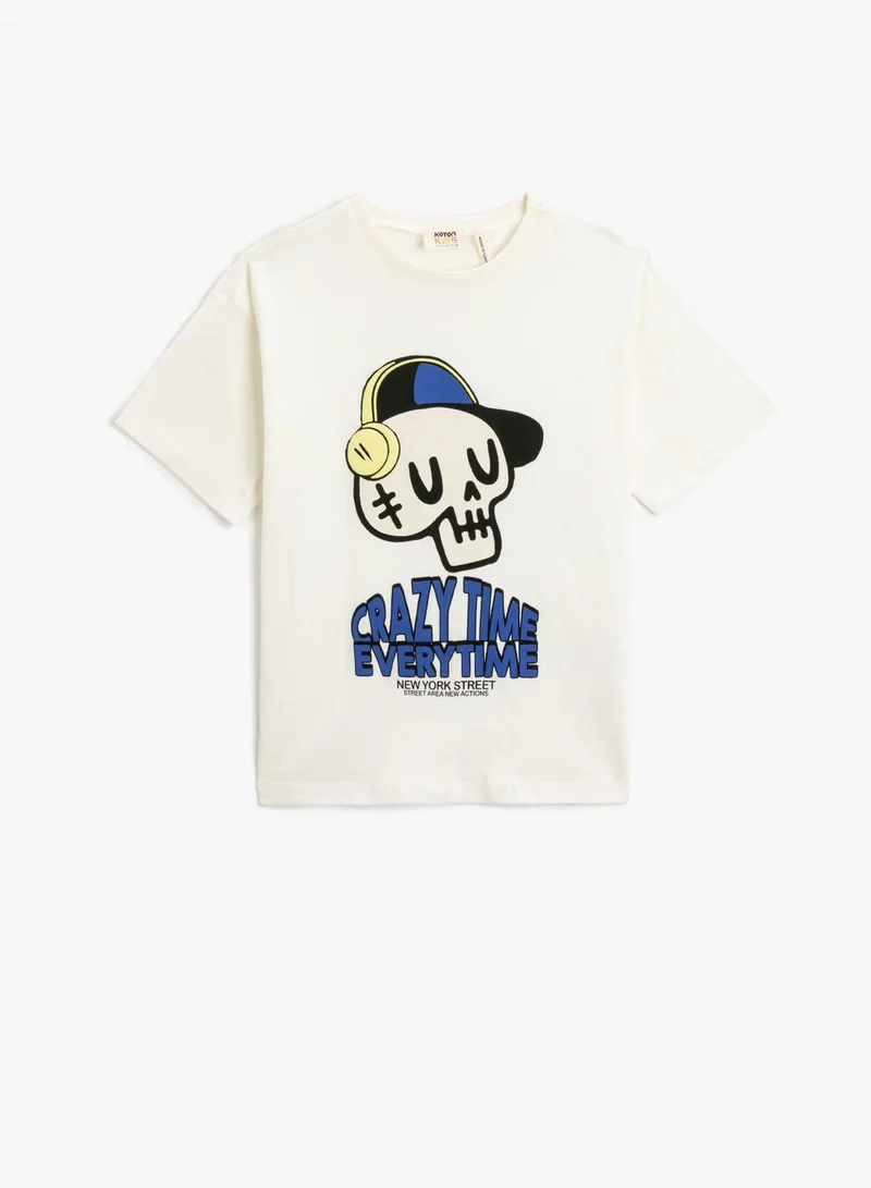 كوتون Skull Printed T-Shirt Short Sleeve Crew Neck Cotton