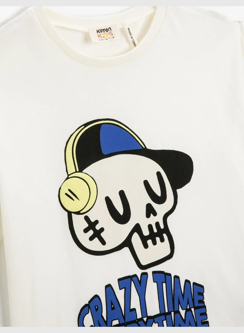 كوتون Skull Printed T-Shirt Short Sleeve Crew Neck Cotton