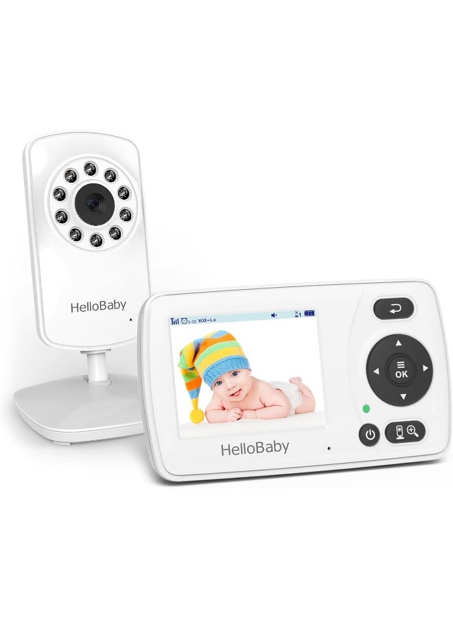Hellobaby HB30 Video Baby Monitor with Digital Camera and Audio, No WiFi No App Safety Baby Monitor, 8 Languages, Auto Night Vision, 1000ft Transmission Range, 2.4 inch Portable Screen, White - Image 1