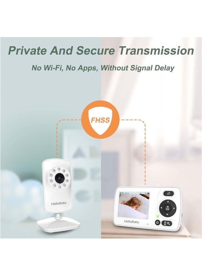 Hellobaby HB30 Video Baby Monitor with Digital Camera and Audio, No WiFi No App Safety Baby Monitor, 8 Languages, Auto Night Vision, 1000ft Transmission Range, 2.4 inch Portable Screen, White - Image 4