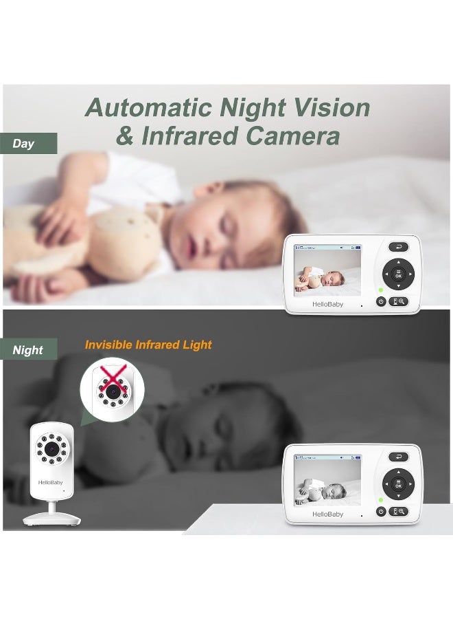 Hellobaby HB30 Video Baby Monitor with Digital Camera and Audio, No WiFi No App Safety Baby Monitor, 8 Languages, Auto Night Vision, 1000ft Transmission Range, 2.4 inch Portable Screen, White - Image 5