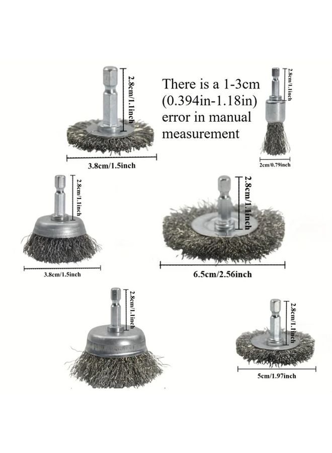 6 Pack Carbon Steel Wire Brush Heads Rust Removal Wear Resistant Hex Shank - Image 3