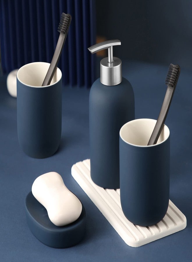 DUFU Blue Bathroom Accessory Set 4 Pieces, Ceramic Bathroom Set for Bathroom Decor, Accesorios para Baños, Blue Bathroom Accessories with Soap Dispenser, Soap Dish and 2 Tumbler - Image 1