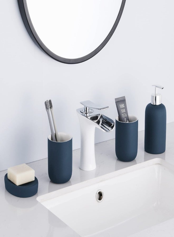 DUFU Blue Bathroom Accessory Set 4 Pieces, Ceramic Bathroom Set for Bathroom Decor, Accesorios para Baños, Blue Bathroom Accessories with Soap Dispenser, Soap Dish and 2 Tumbler - Image 5