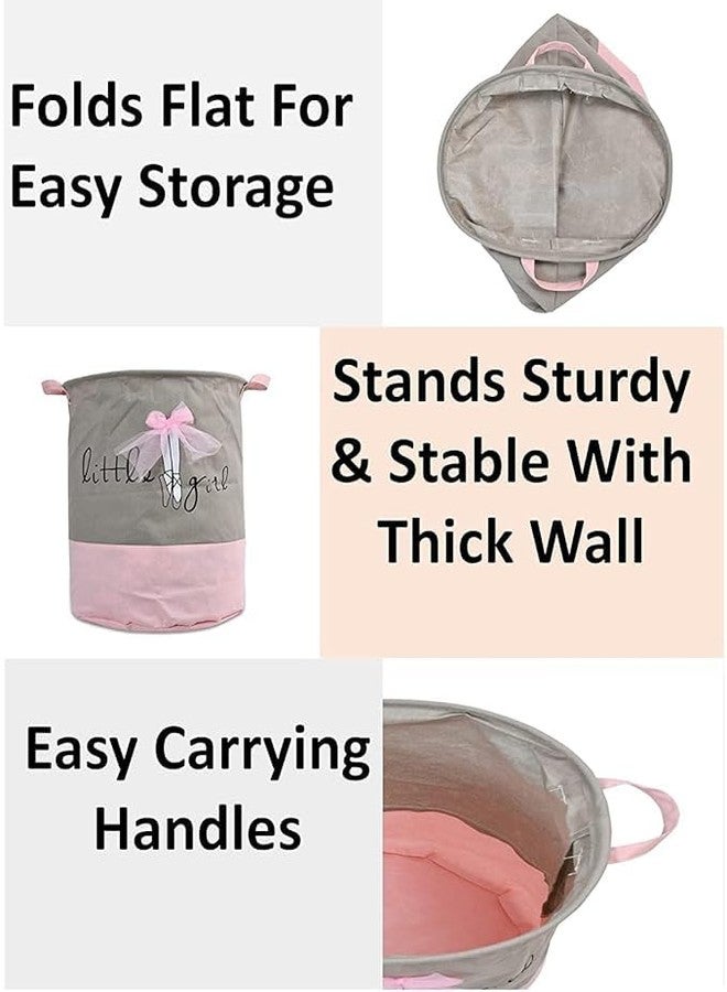 TIB Laundry Bags for Kids Clothes/Basket for Dirty Clothes/Foldable Bin Basket/Round Waterproof Laundry Bags for Girls/Laundry Basket 45 Liter - Pink - Image 5