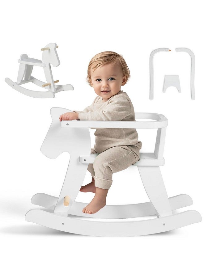 labebe - Wooden Rocking Horse, Baby Wooden Ride On Toys for 12M+, White Rocker Toy with Removable Fence, Toddler Riding Toy Indoor/Outdoor, Nursery Birthday Gift - Image 1