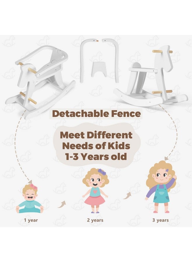 labebe - Wooden Rocking Horse, Baby Wooden Ride On Toys for 12M+, White Rocker Toy with Removable Fence, Toddler Riding Toy Indoor/Outdoor, Nursery Birthday Gift - Image 4