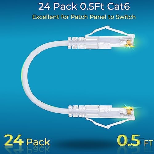 Rapink Patch Cables Cat6/ Cat6a 0.5ft (24 Pack) Slim, Cat6a Ethernet Patch Cable 10G Support, Snagless Cat 6 Patch Cable for Patch Panel to Switch, Flexiable Cat6 Ethernet Cable White - Image 2