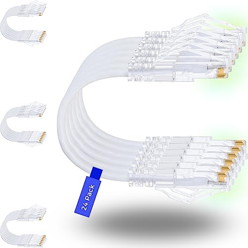 Rapink Patch Cables Cat6/ Cat6a 0.5ft (24 Pack) Slim, Cat6a Ethernet Patch Cable 10G Support, Snagless Cat 6 Patch Cable for Patch Panel to Switch, Flexiable Cat6 Ethernet Cable White - Image 1