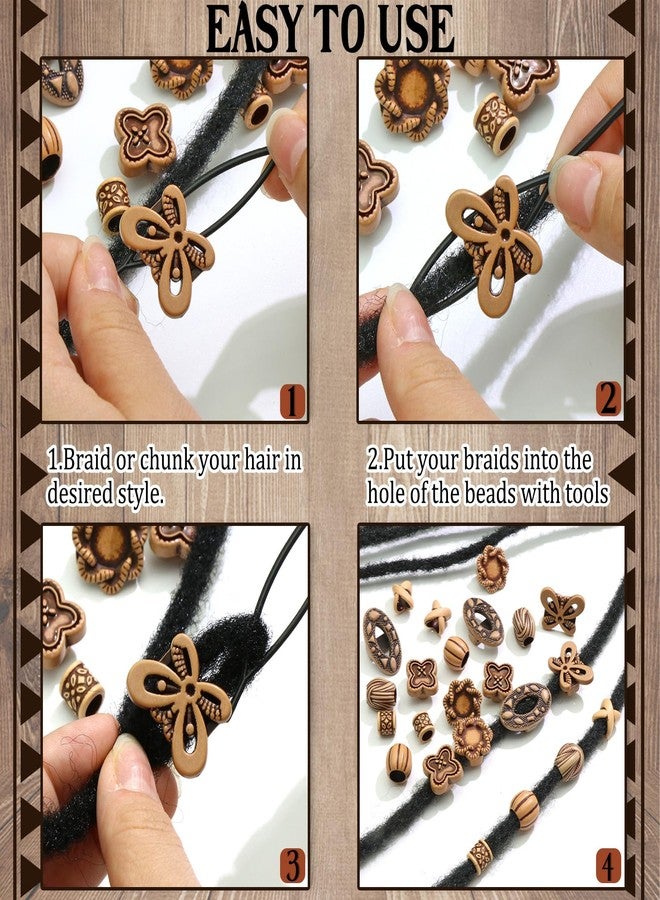 VENOFEN 40PCS Wood Hair Beads for Braids Loc Jewelry Imitation Wood Beads for Hair Dreadlock Accessories Multi Shape Loc Beads Hair Decoration for Women and Men - Image 5