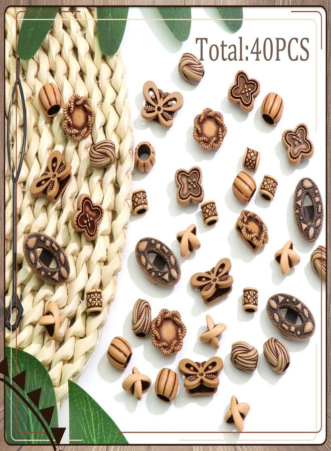 VENOFEN 40PCS Wood Hair Beads for Braids Loc Jewelry Imitation Wood Beads for Hair Dreadlock Accessories Multi Shape Loc Beads Hair Decoration for Women and Men - Image 2