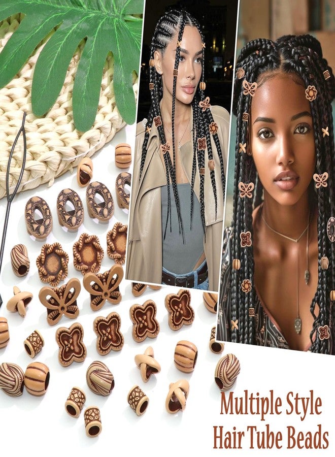 VENOFEN 40PCS Wood Hair Beads for Braids Loc Jewelry Imitation Wood Beads for Hair Dreadlock Accessories Multi Shape Loc Beads Hair Decoration for Women and Men - Image 3