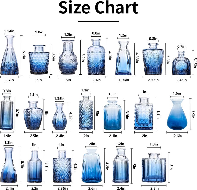 QLOFEI Blue Glass Bud Vase Set,20Pcs Small Glass Vase for Flowers, Blue Bud Set in Bulk,Mini Single Vintage Design for Centerpiece Rustic Wedding Decorations Home Table Flower Décor - Image 5